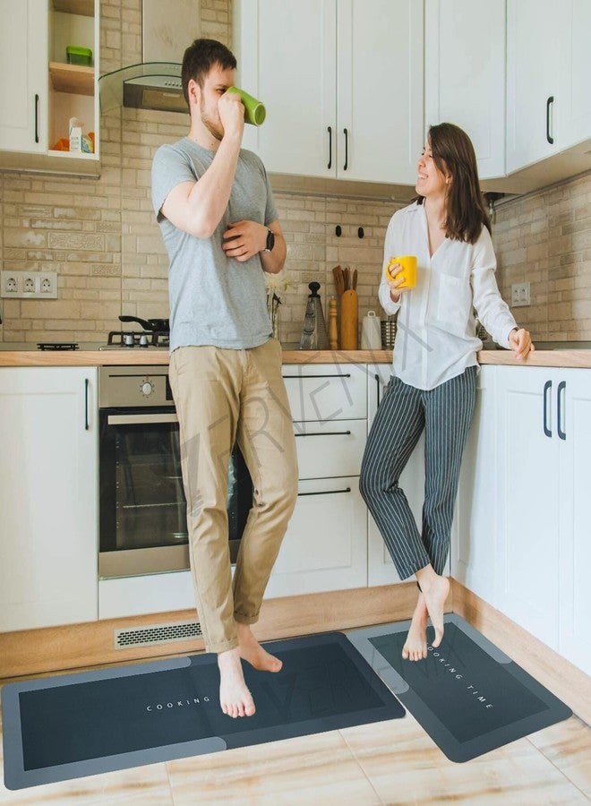 VERVENIX 2 Pcs Kitchen Mats Set - Waterproof Memory Foam Anti-Fatigue Mat Non-Slip Rug for Kitchen, Sink, Laundry & Home Office - 120x40 cm + 40x60 cm (Cooking Time Design) - Image 2